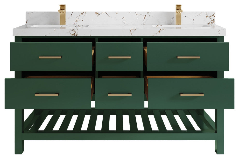 Parker 60" Double Sink Bath Vanity, Lafayette Green 2" Viola Brown