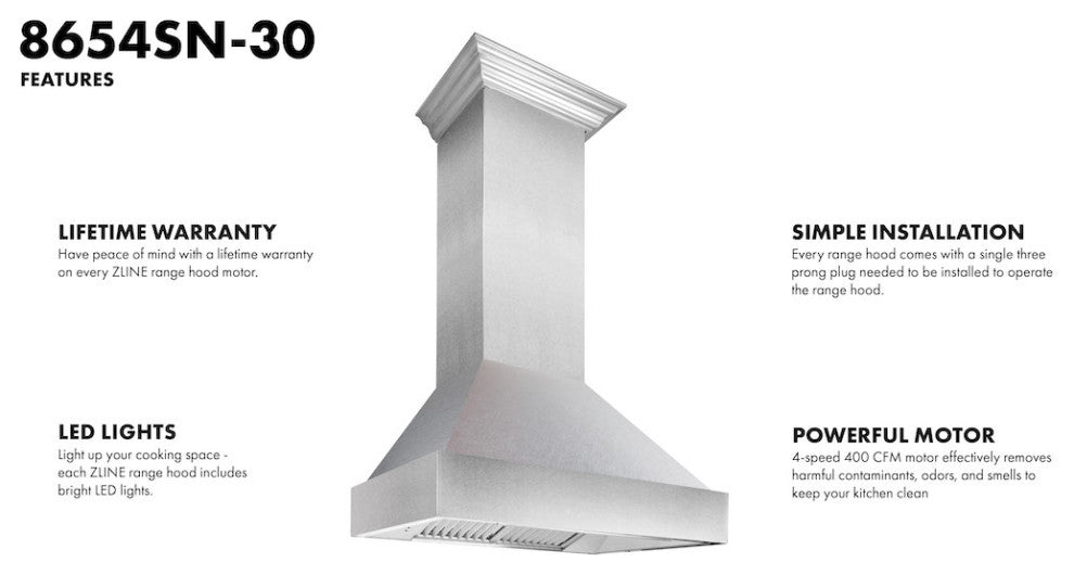 DuraSnow Stainless Steel Range Hood with DuraSnow Shell