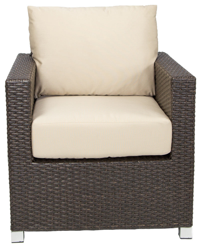 Venice Club Chair With Sunbrella Cushions, Espresso Brown, Canvas Jockey Red