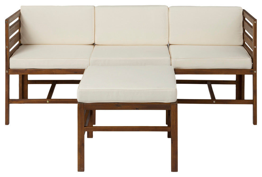 4-Piece Modular Acacia - 3 seat and Ottoman - Dark Brown