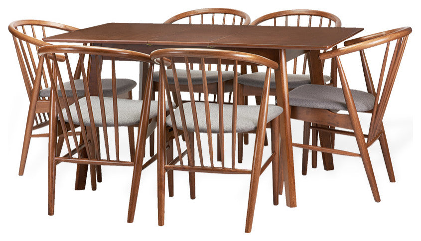 Extendable Rectangular Dining Room Table Modern Solid Wood, Medium Brown