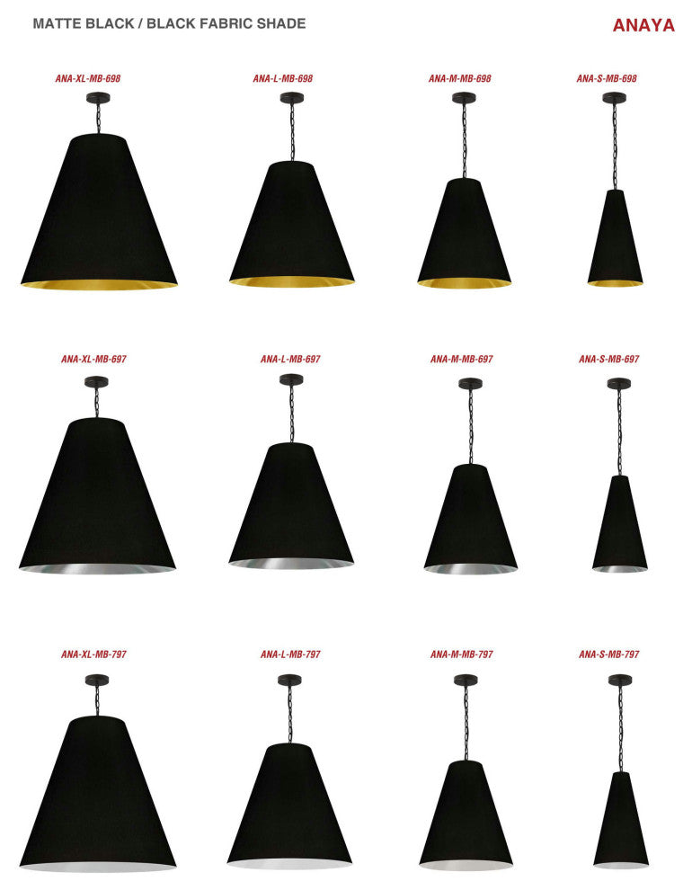 1 Light Small Anaya Matte Black Pendant with Black/Gold Shade