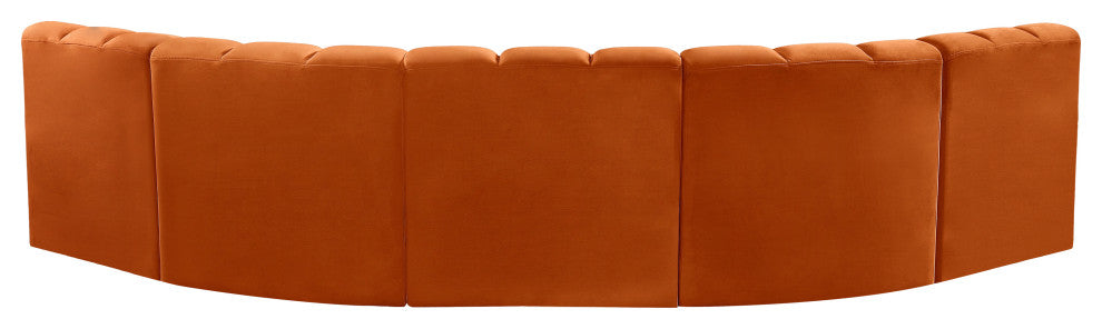 Arc Velvet Upholstered 5-Pc. U-Shaped Modular Sectional, Cognac