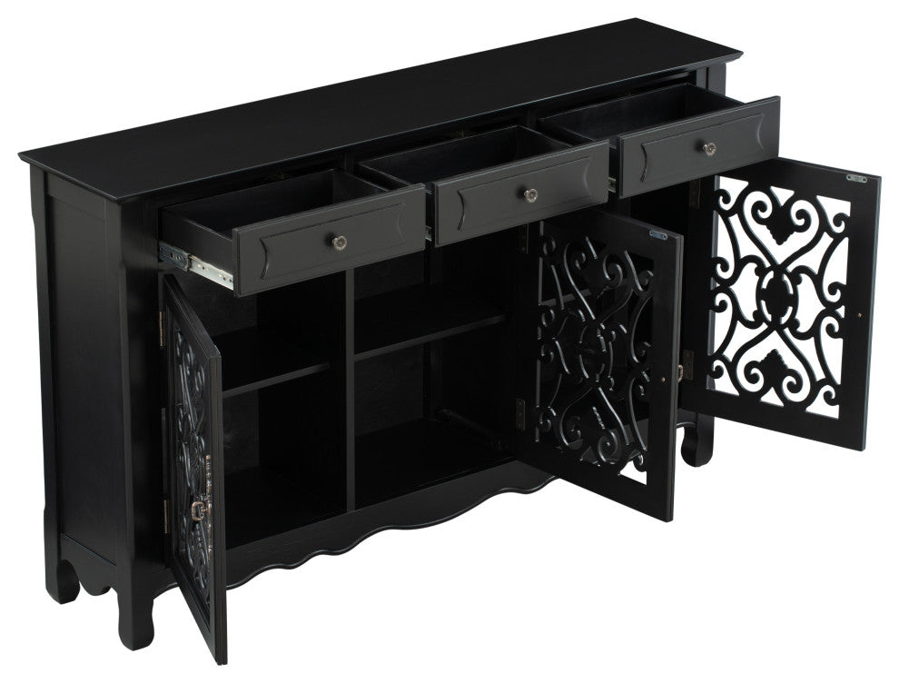 60-inch Wood Sideboard with Adjustable Shelves, Black, 60" X 13"
