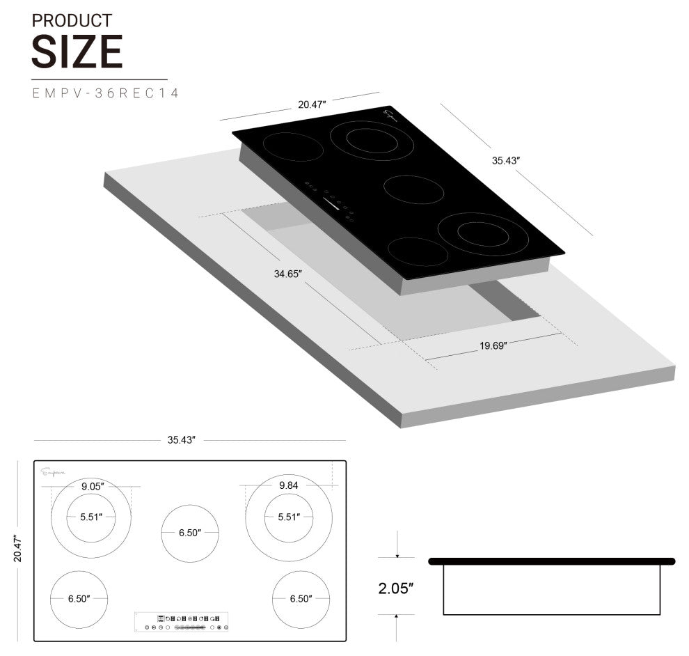 Built-in 36" 5 Elements Smooth Surface, Radiant Black Electric Cooktop