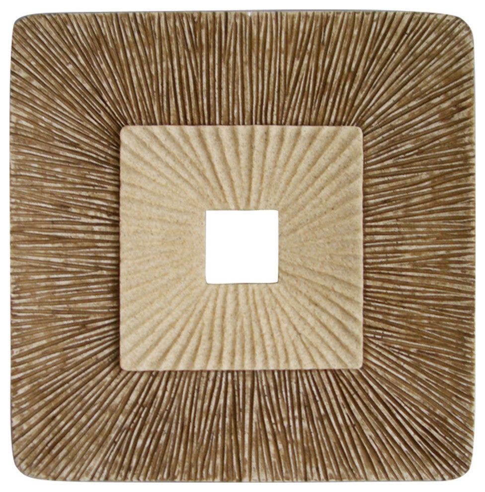 14" X 14" X 2" Brown Concave Square Double Layer Ribbed  Wall Plaque Set Of 2