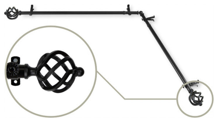 Twist Corner Window Curtain Rod, Black, 120"-170"