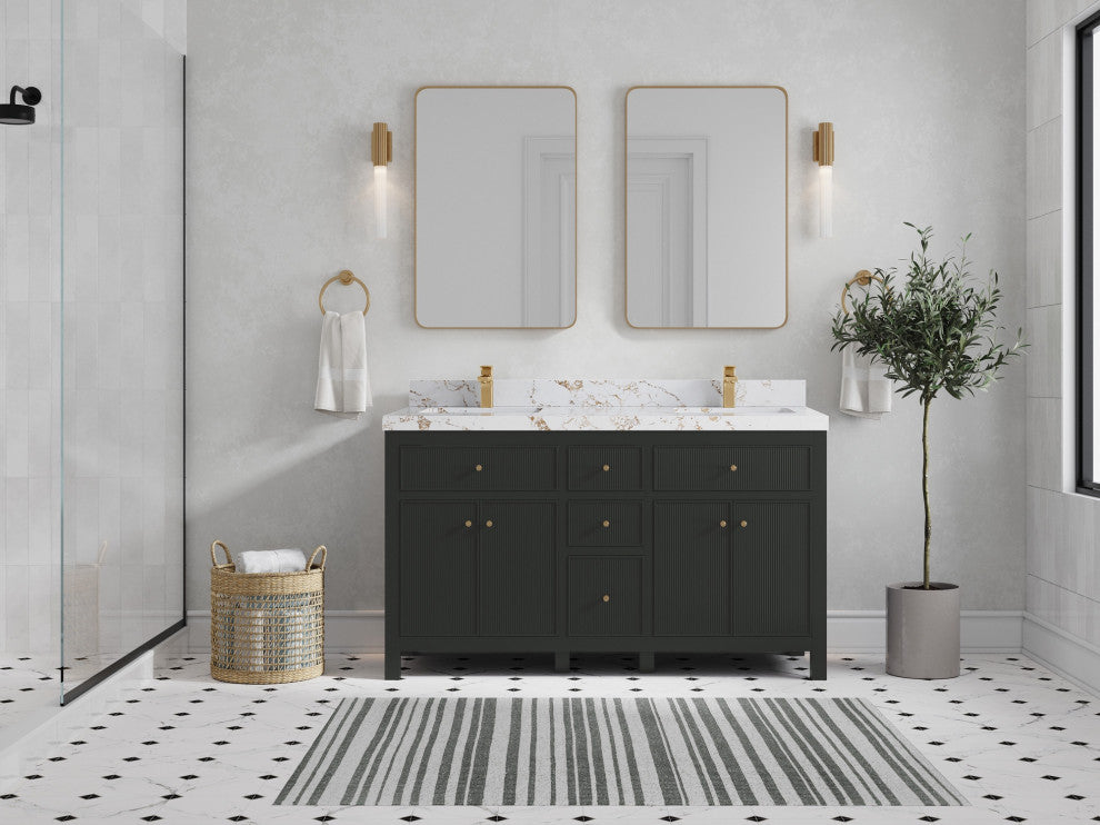 Sonoma 60" Double Sink Bath Vanity in Black Top, 2" Viola Gold
