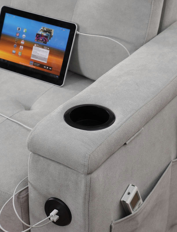 Ashlyn II 84"W Woven Fabric Reversible Sleeper Sectional, Storage & USB, Gray