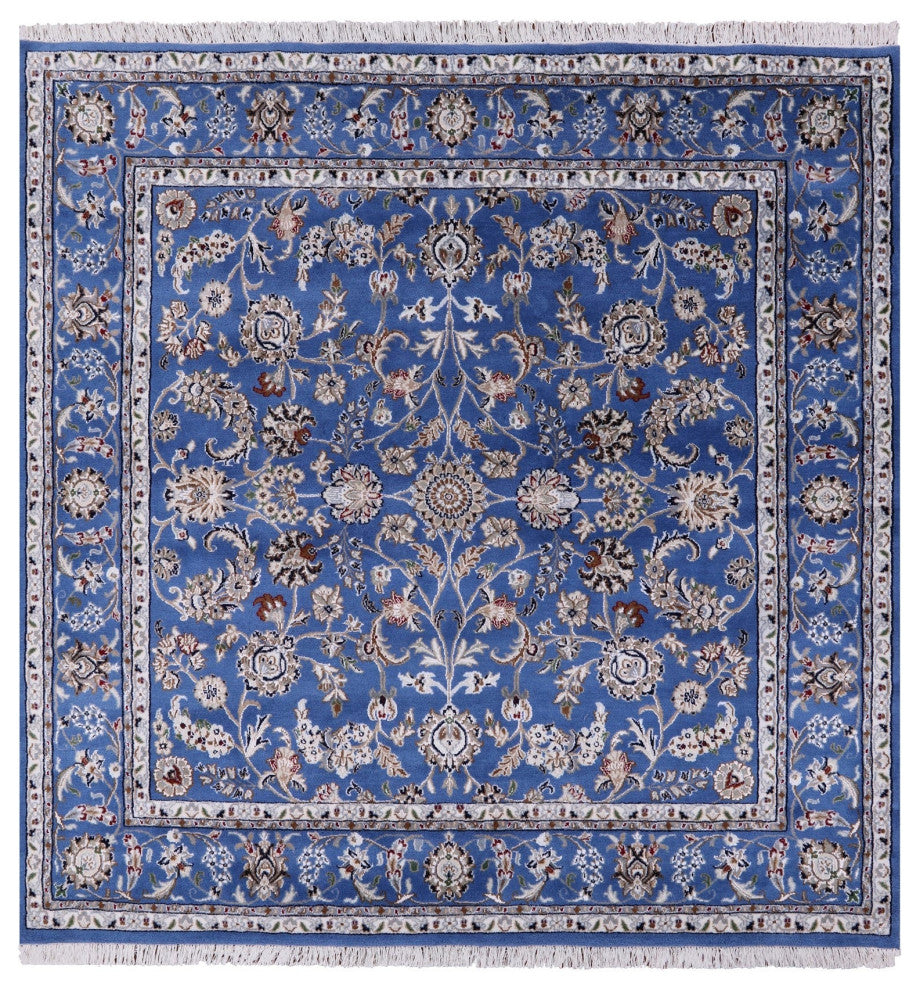 6' Square Persian Nain Wool & Silk Handmade Rug - Q13133