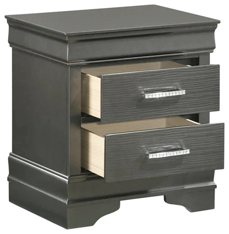 2-Drawers Wooden Nightstand With Bar Pull Handles, Dark Gray