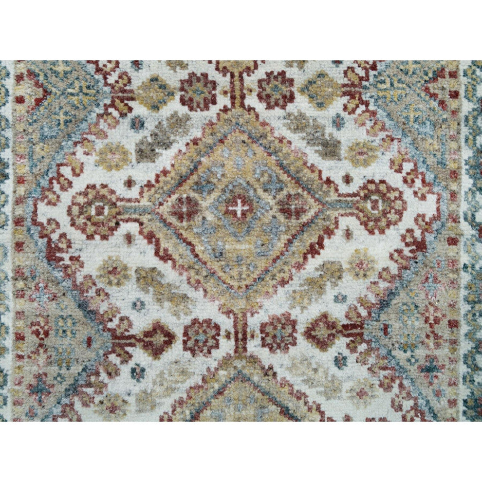 Ivory All Wool Rosettes Border XL Runner Sustainable Oriental Rug 2'6"x14'1"