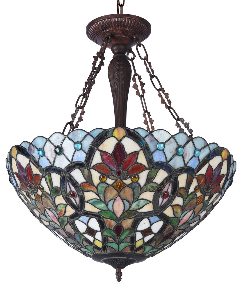 Ivana Tiffany Style 3-Light Floral Inverted Ceiling Pendant, 21" Shade
