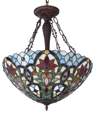 Ivana Tiffany Style 3-Light Floral Inverted Ceiling Pendant, 21" Shade