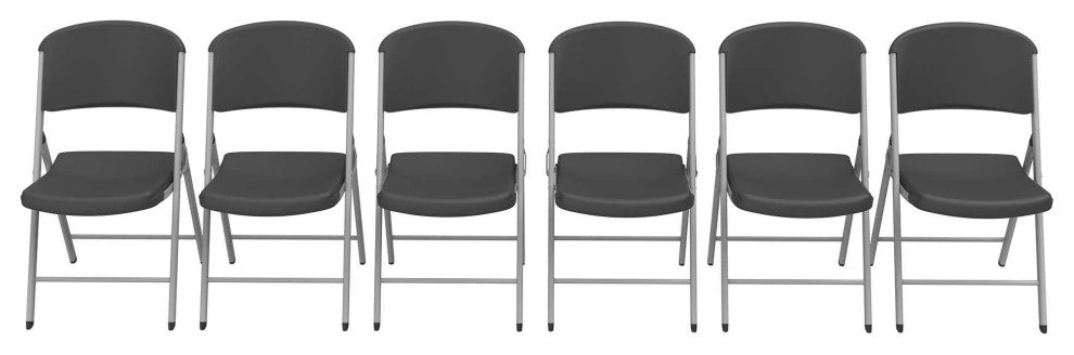 Set of 6 Folding Chair, Indoor or Outdoor Use, Metal Frame & Curved Seat, Grey