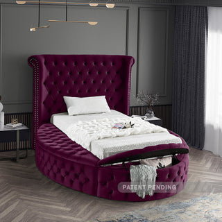 Luxus Button Tufted Velvet Round Bed, Purple, Twin