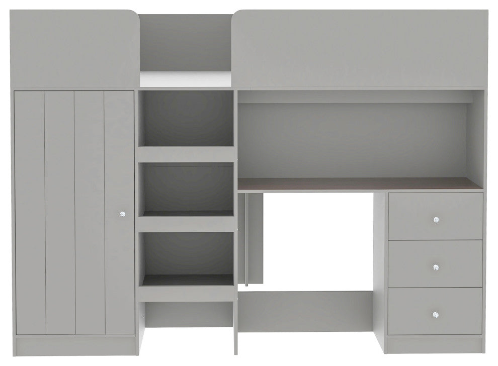 Gewnee Wood Full Size Loft Bed with Built-in Wardrobe