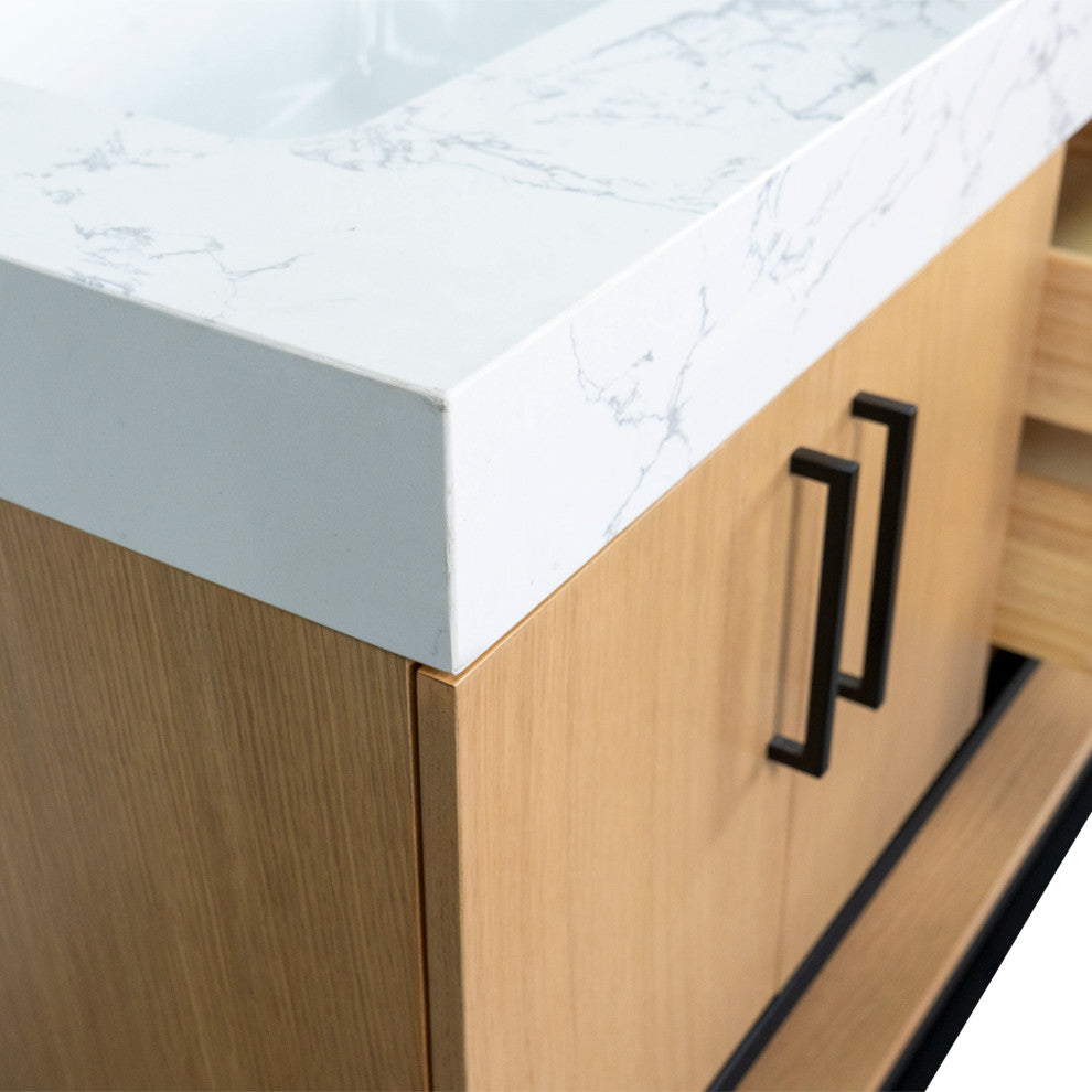 Ellis 60" Bathroom Vanity, Blonde, Top: Engineered Marble, Double Sink