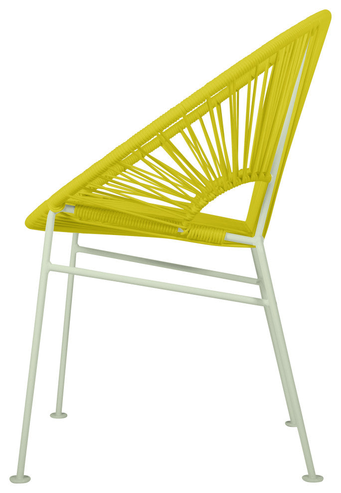Concha Indoor/Outdoor Handmade Dining Chair, Yellow Weave, Chrome Frame