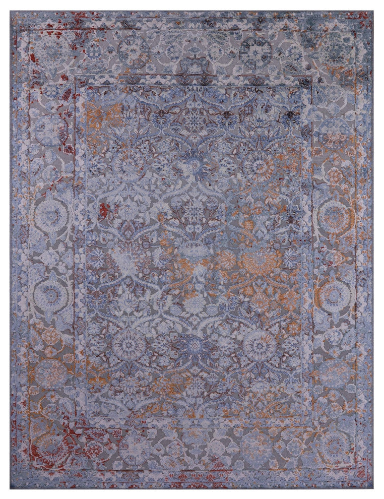 9' 0" X 12' 0" Wool and Silk Hi-Low Persian Hand Knotted Rug Q7196