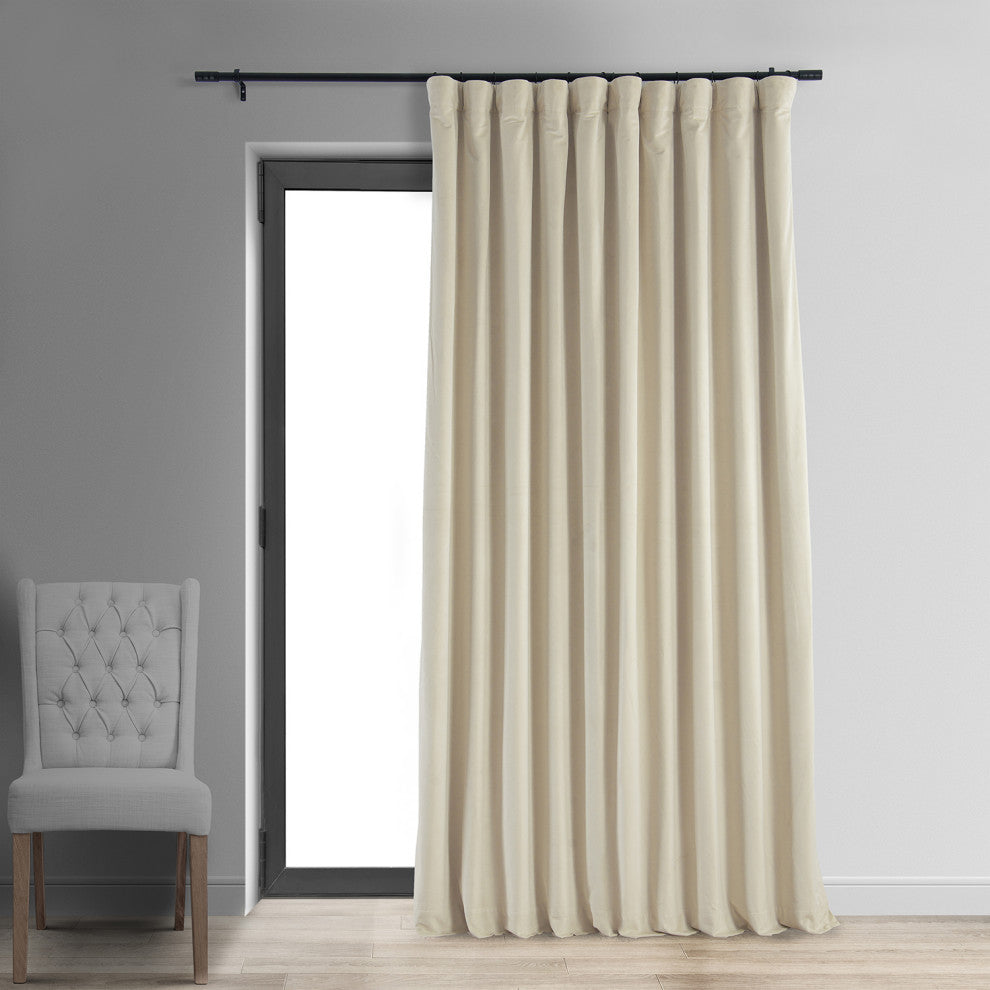 Extra Wide Blackout Velvet Curtain Single Panel, Neutral Ground, 100w X 96l