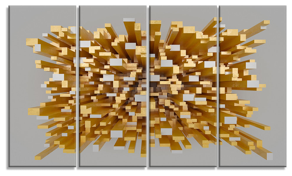 Golden Fragments 3D Design, Abstract Canvas Wall Art, 48"x28", 4 Panels