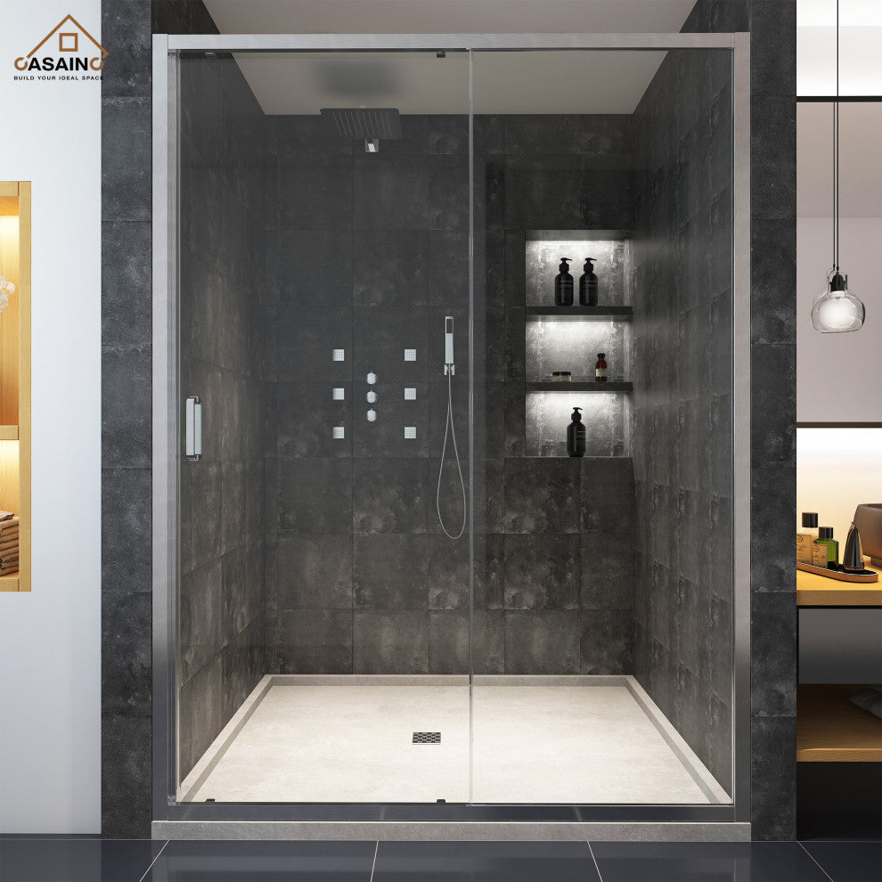 60-in x 72-in Framed Sliding Shower Door, Brushed Nickel