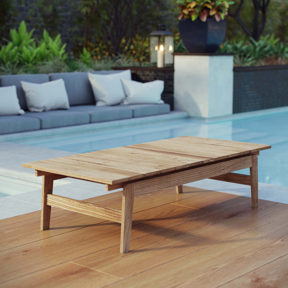 Lounge Coffee Table, Rectangular, Brown Natural, Wood, Modern, Outdoor Patio