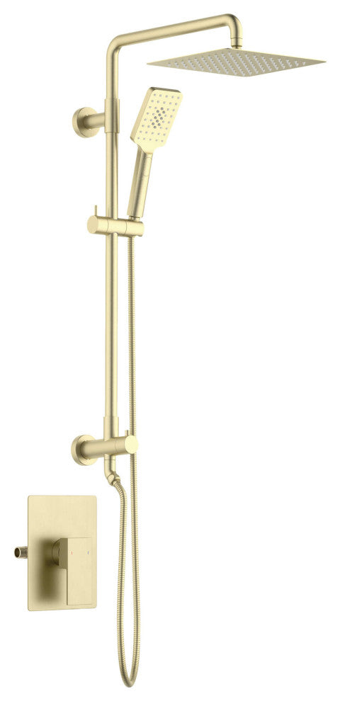 Cube 2-Function Shower Column, Rough, Valve, Brushed Gold