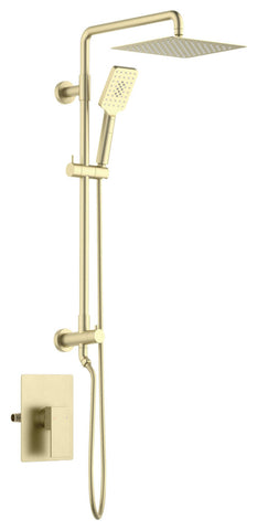 Cube 2-Function Shower Column, Rough, Valve, Brushed Gold