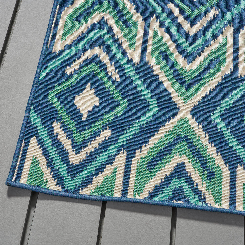 GDF Studio Heather Outdoor Geometric  Area Rug, Navy and Green, 5'x8'