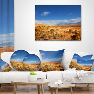 Expansive Prairie Under Blue Sky Landscape Printed Throw Pillow, 16"x16"