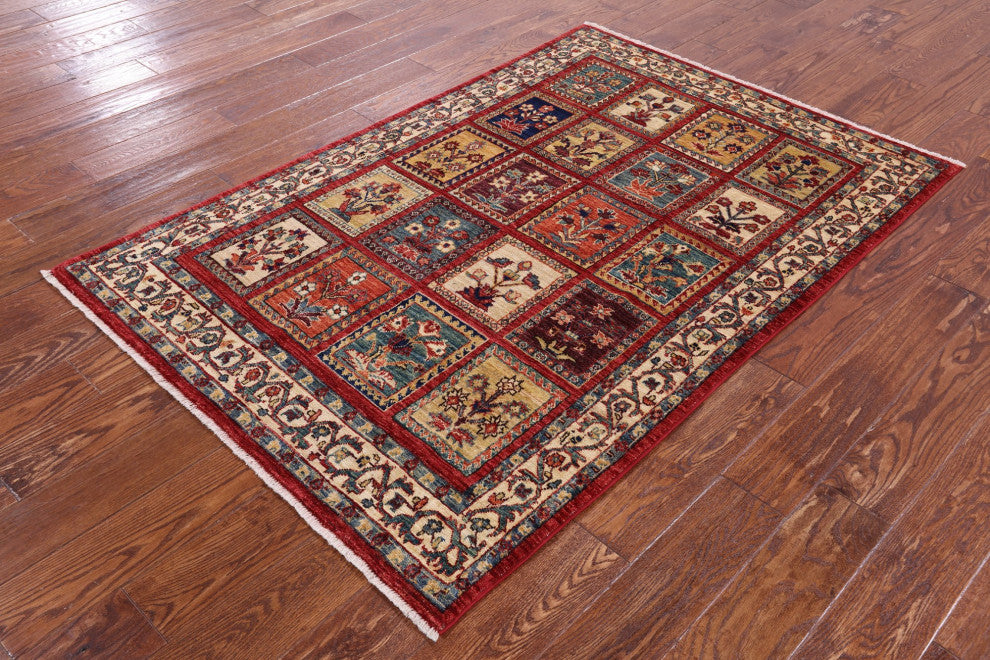 3' 10" X 5' 9" Handmade Persian Garden Design Wool Rug Q10665