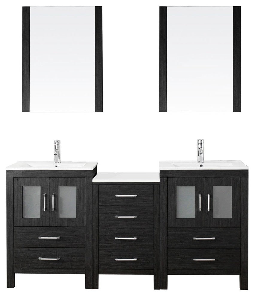 Dior 66" Double Bathroom Vanity, Zebra Gray, White Ceramic