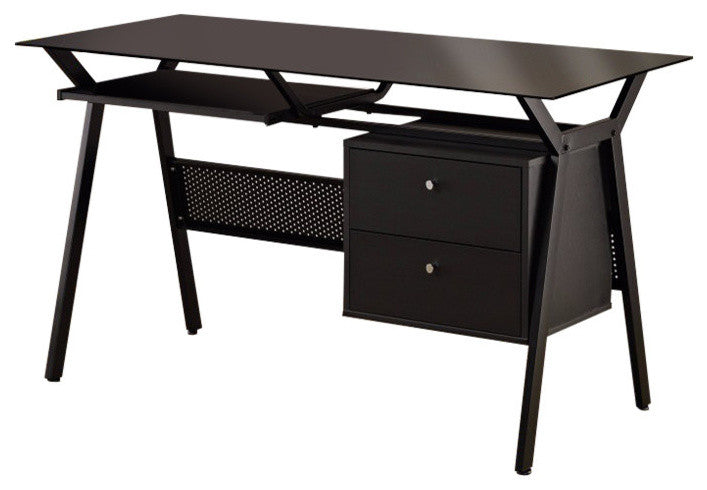 Benzara BM159061 Modish Metal Computer Desk With 2 Drawers, Black