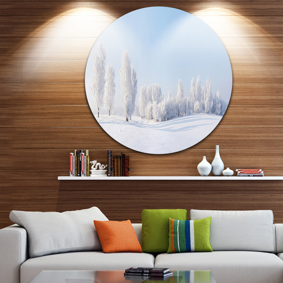 Winter Trees Covered With Frost, Landscape Disc Metal Wall Art, 36"