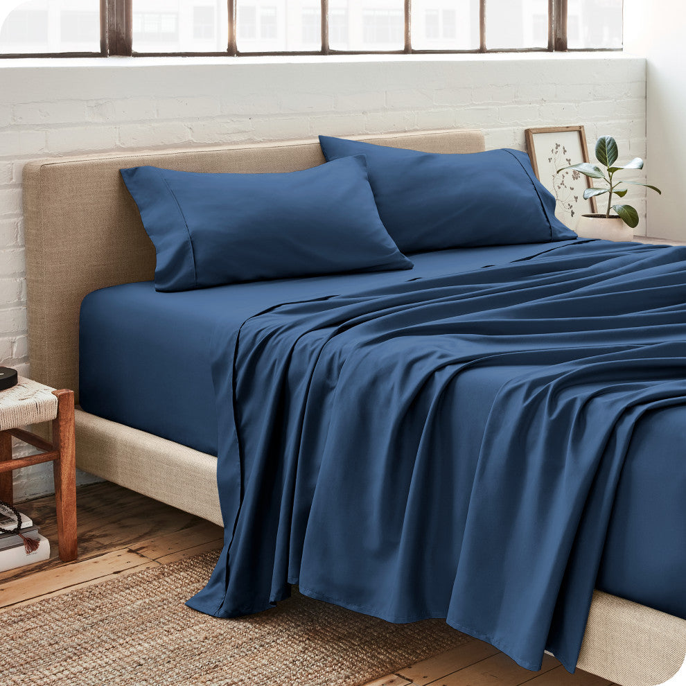Bare Home Twin XL 1800 Microfiber Sheet Set, Dark Blue