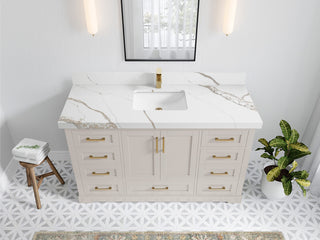 Boston 60" Single Bathroom Vanity in Fine Grain 2" Calacatta Gold
