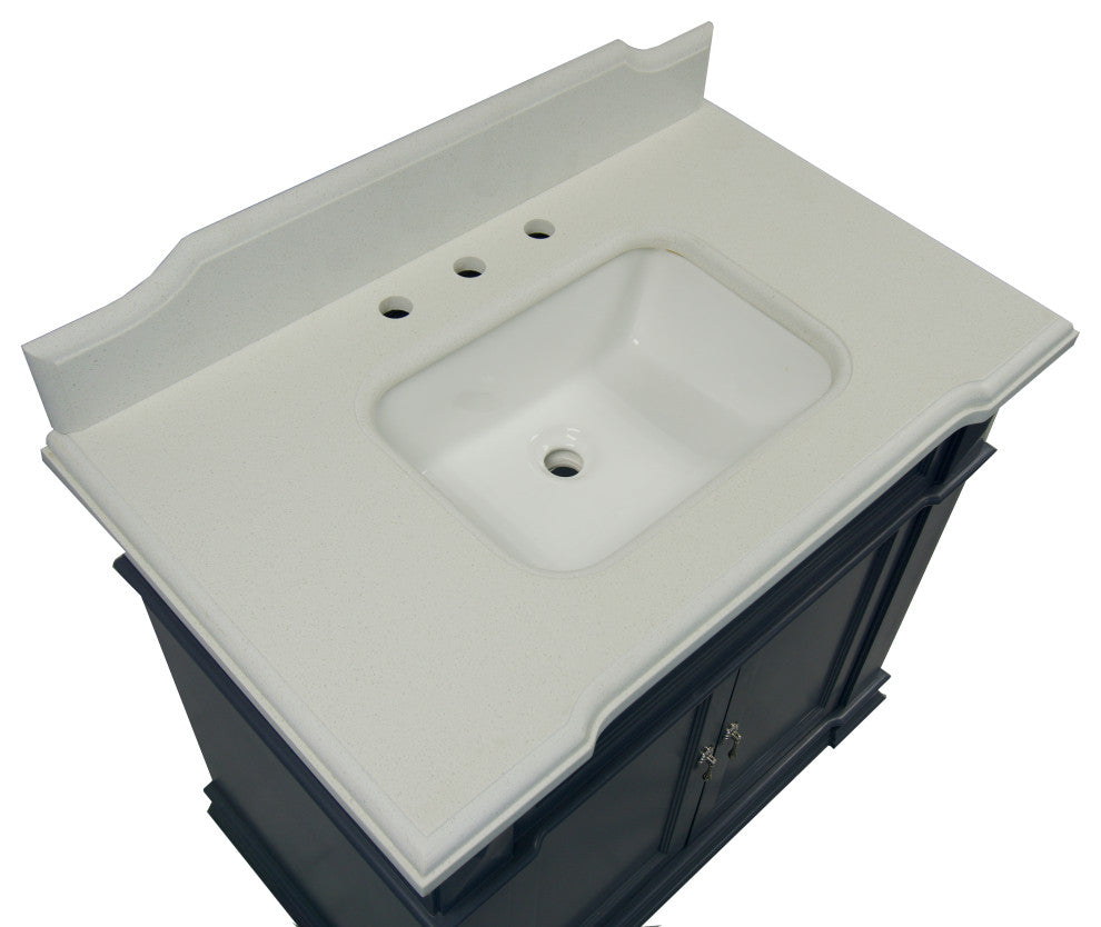 Elizabeth 36" Bathroom Vanity, Marine Gray, Quartz