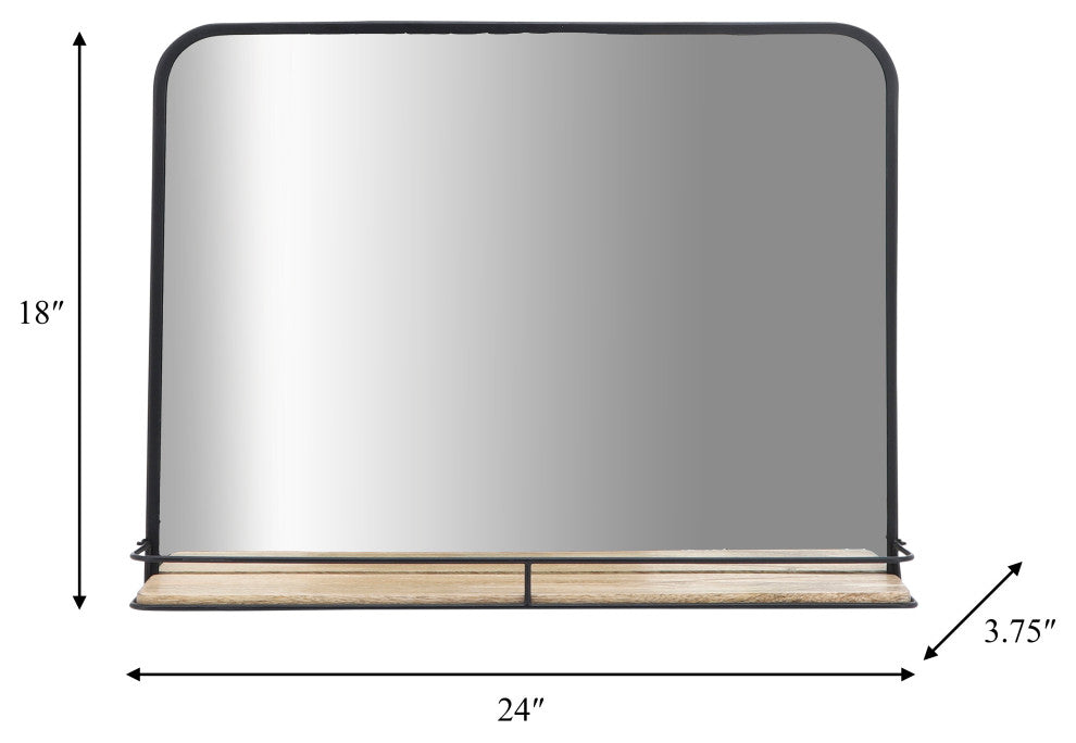 Metal, 24x18 Mirror With Folding Shelf, Black/Brown