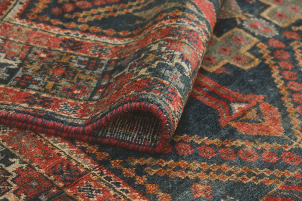 Semi-Antique Kasen Charcoal/Rust Runner, 3'8x9'4