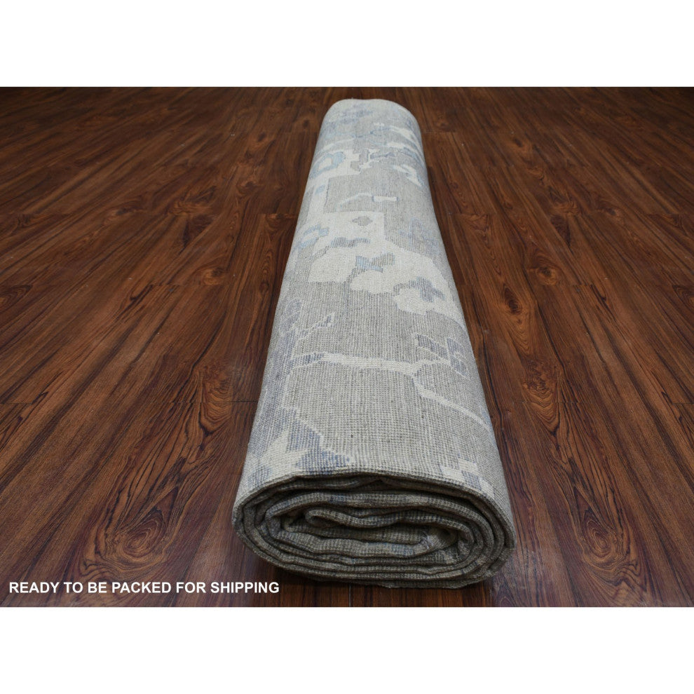 Gray Afghan Angora Oushak Supple Wool Hand Knotted Oversized Rug, 12'1"x15'5"