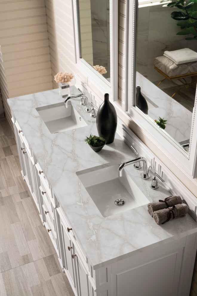 Bristol 72" Double Vanity Bright White, Bright White, Victorian Silver, Three-Hole