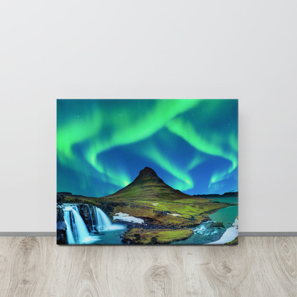 Winter Mountain Northern Lights Landscape Photo Canvas Wall Art Prints, 16" X 20"