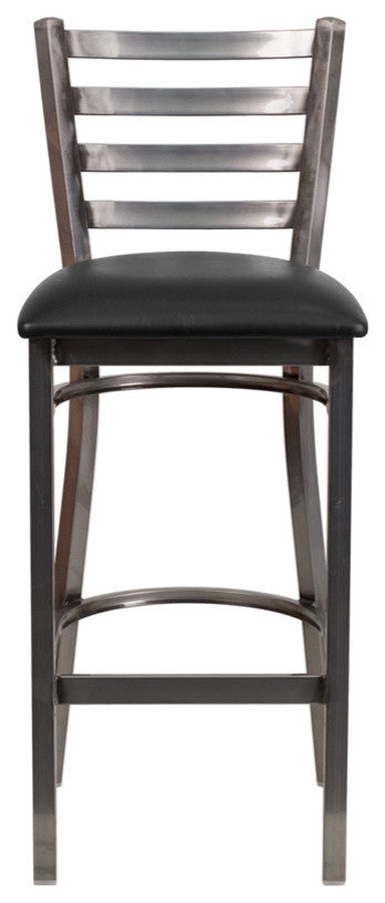 Hercules Series Clear Coated Ladder Back Metal Barstool, Black, Clear