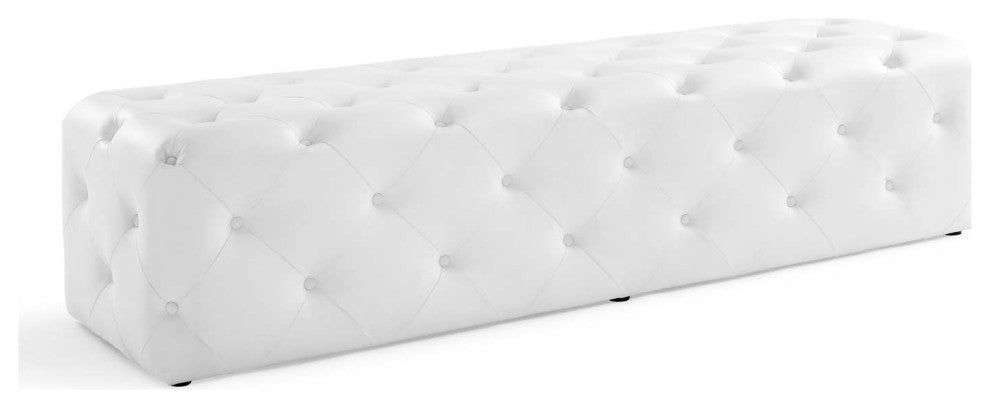 Tufted Accent Chair Bench, Faux Leather, White, Modern, Lounge Hospitality