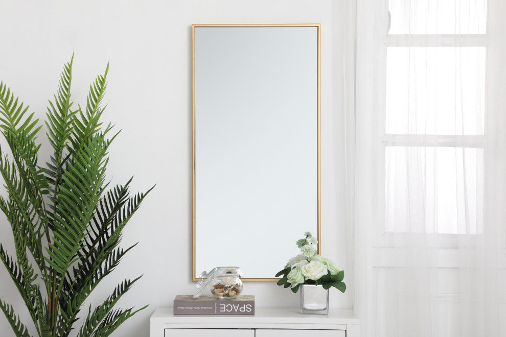 Home Living Metal Frame Rectangle Mirror 18", Brass
