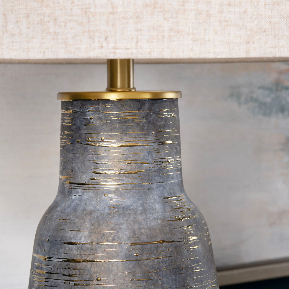 Trinity 28" Urn Table Lamp With Linen Drum Shade, Gray