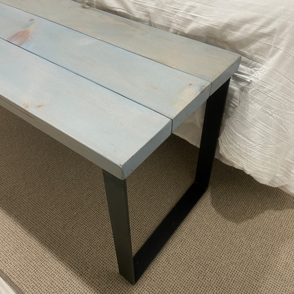 Bedroom or Entryway Bench, Heavy Duty Industrial Metal Legs, Celeste, Length 36", Fits Twin Bed