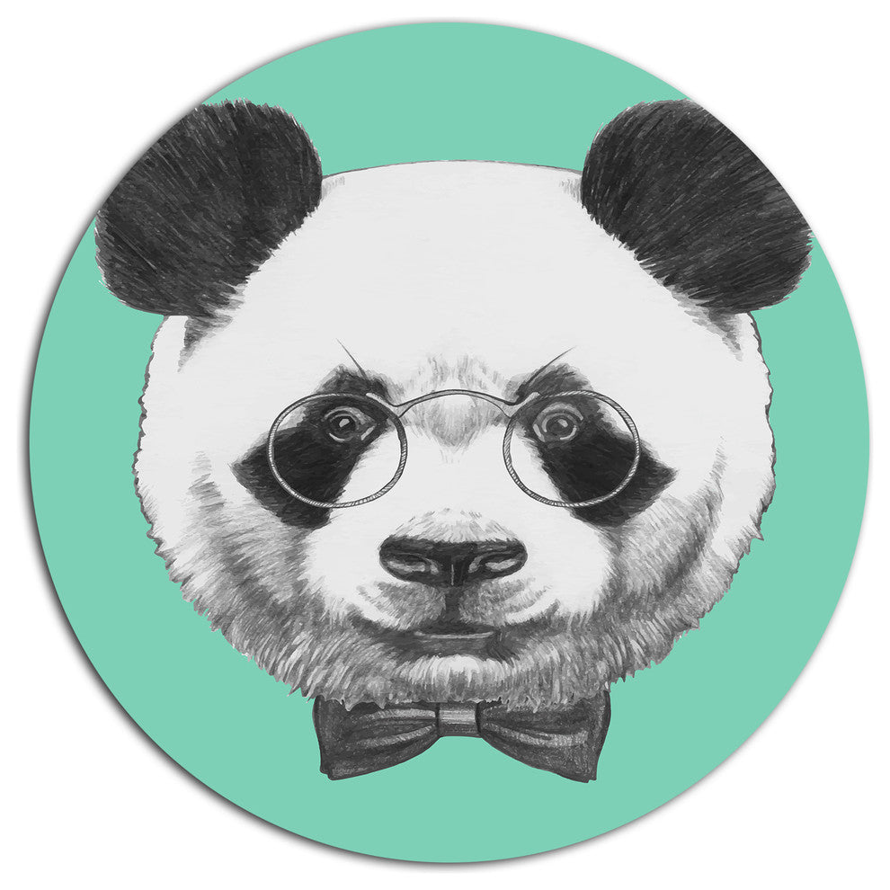 Panda With Glasses And Bow Tie, Animal Large Disc Metal Wall Art, 36"
